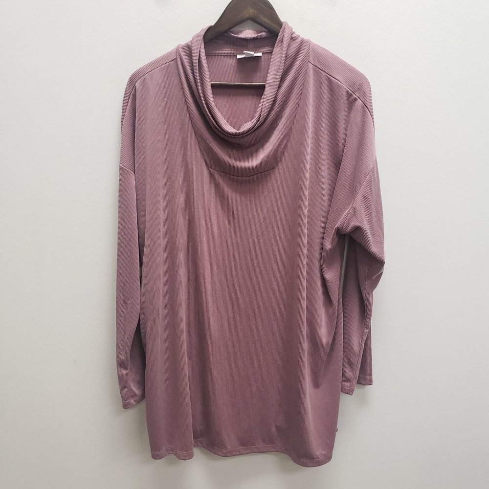 Pure Jill Womens Long Sleeve Cowl Neck Tunic Top Size XL Purple Ribbed Pullover